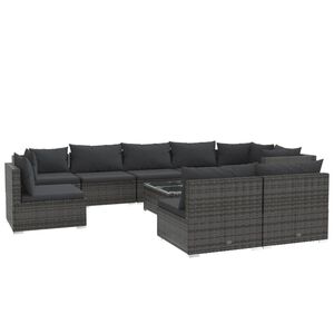 vidaXL Garden Lounge Set Grey PE rattan, powder-coated steel, plastic, glass