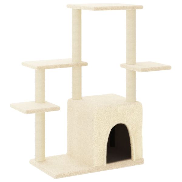 vidaXL Cat Tree Cream Engineered wood, plush, sisal 38.4 in Modern