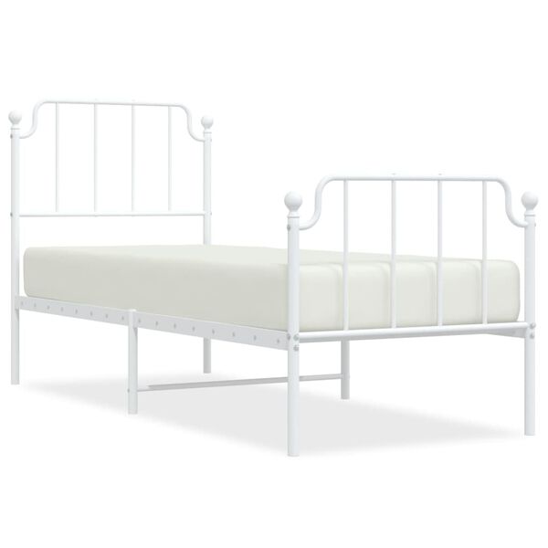 vidaXL Bed Frame White Powder-Coated Steel Small Single Bed Frame