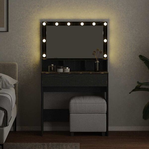 vidaXL Dressing Table with Drawer Black Oak 31.50 x 16.14 x 52.95 in