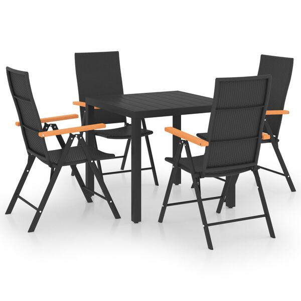 vidaXL Dining Set Black and brown PE Rattan, WPC, Aluminum 5-piece set