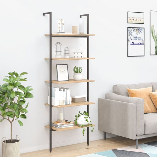 vidaXL Leaning Shelf Light brown and black Engineered wood and steel