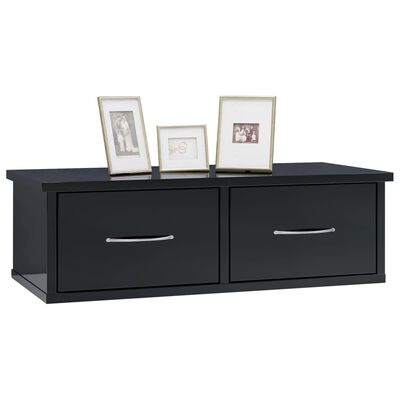 vidaXL Wall-mounted Drawer Shelf High Gloss Black 23.6" x 10.2" x 7.3" Engineered Wood