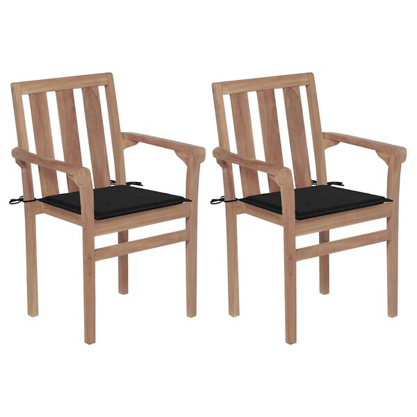 vidaXL Patio Chairs 2 pcs with Black Cushions Solid Teak Wood