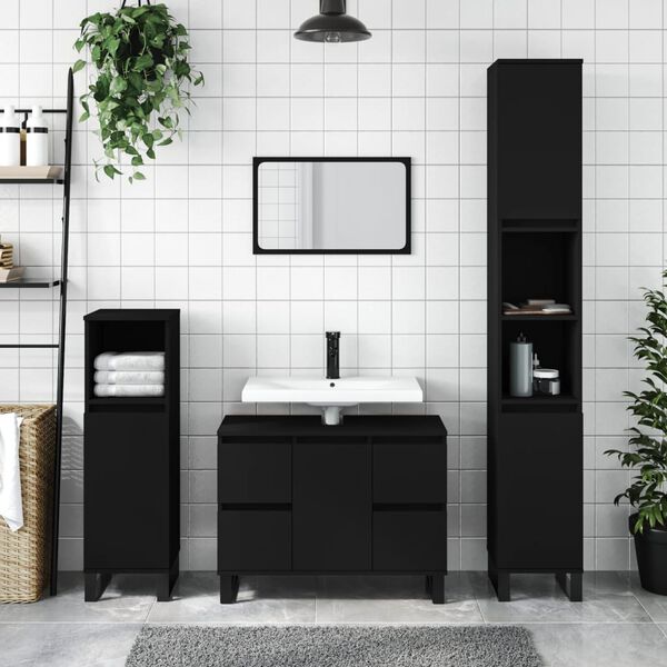 vidaXL Bathroom Cabinet Black Engineered Wood Tall Bathroom Cabinet