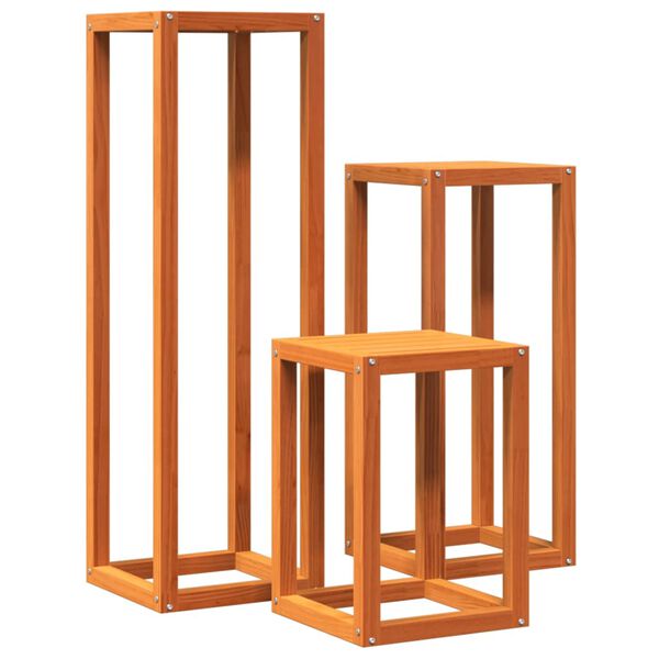 vidaXL Plant Stand Set of 3 Wax brown Solid pine wood Three sizes