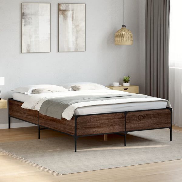 vidaXL Bed Frame Brown Oak Engineered Wood Full Durable
