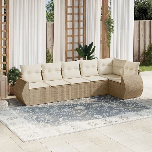 vidaXL Garden Sofa Set Beige PE rattan 6-Piece Adjustable Feet