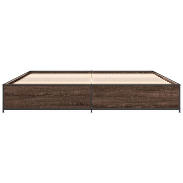 vidaXL Bed Frame Brown oak Engineered wood, steel 79.9x79.9 in Durable
