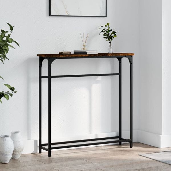 vidaXL Console Table Smoked Oak Engineered Wood, Metal Compact