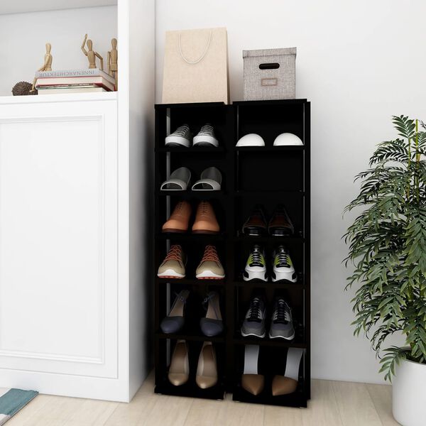 vidaXL Shoe Cabinet Set of 2 Black Engineered wood Compact