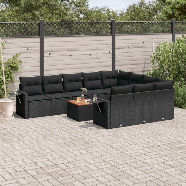 vidaXL Garden Sofa Set Black PE Rattan, Powder-coated steel, Acacia wood