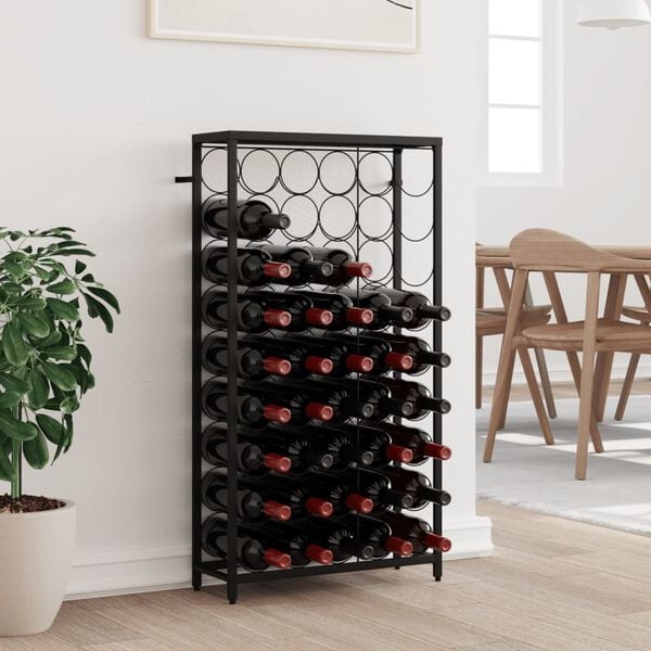 vidaXL Wine Rack for 45 Bottles Black 21.3"x7.1"x39.4" Wrought Iron