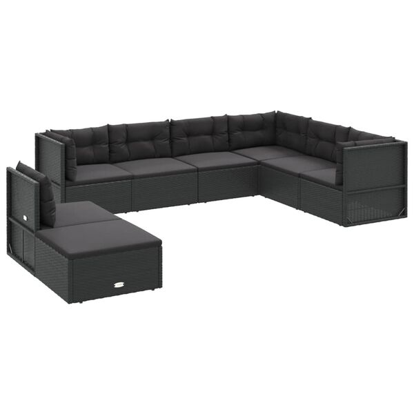 vidaXL Garden Lounge Set Black PE rattan, powder-coated steel Large
