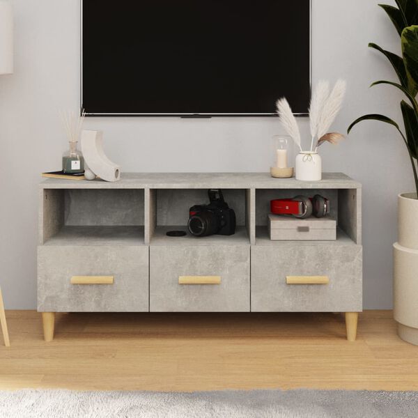 vidaXL TV Cabinet Concrete Gray Engineered Wood, Solid Eucalyptus Wood