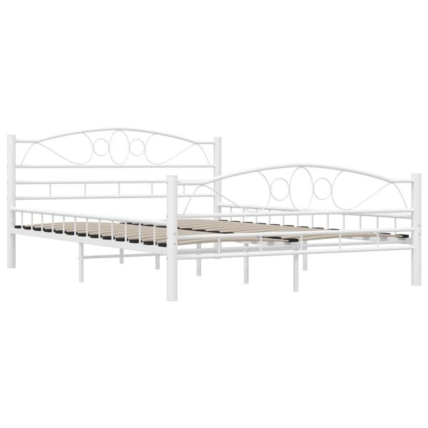 vidaXL Bed Frame White Metal 55.1x78.7 in Durable Bed Frame