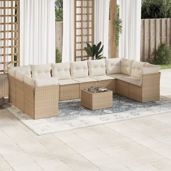 vidaXL Garden Sofa Set Beige PE rattan 11 Piece Set Modular