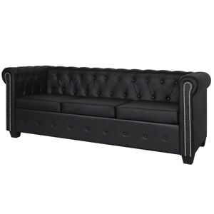 vidaXL Sofa Black Artificial Leather, Wooden Frame, MDF, Plywood 3-Seater