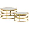 vidaXL Coffee Table Set of 2 Brass and White Marble, Steel Small