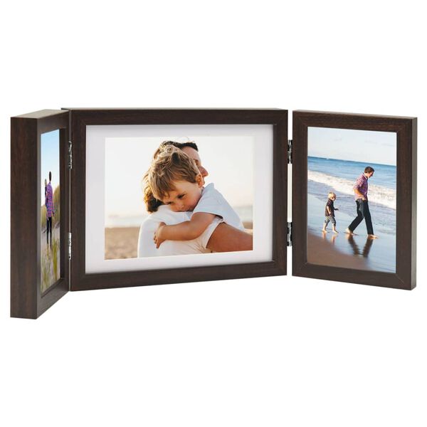 vidaXL Trifold Photo Frame Dark brown MDF, PS (polystyrene) Large