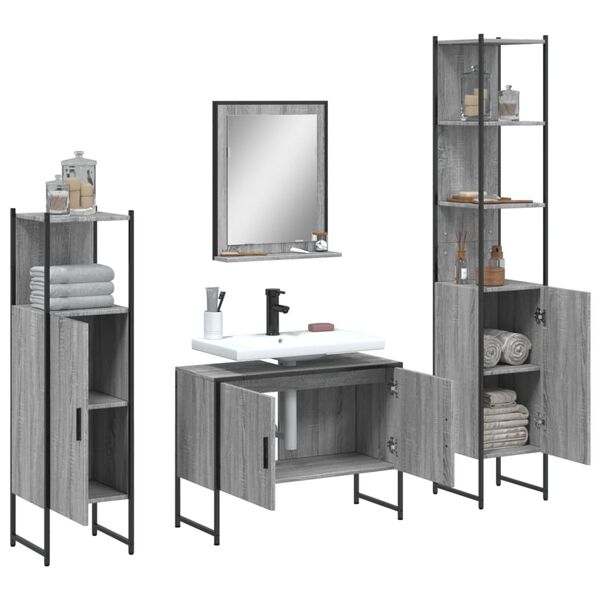 vidaXL Bathroom Cabinet Set Grey Sonoma