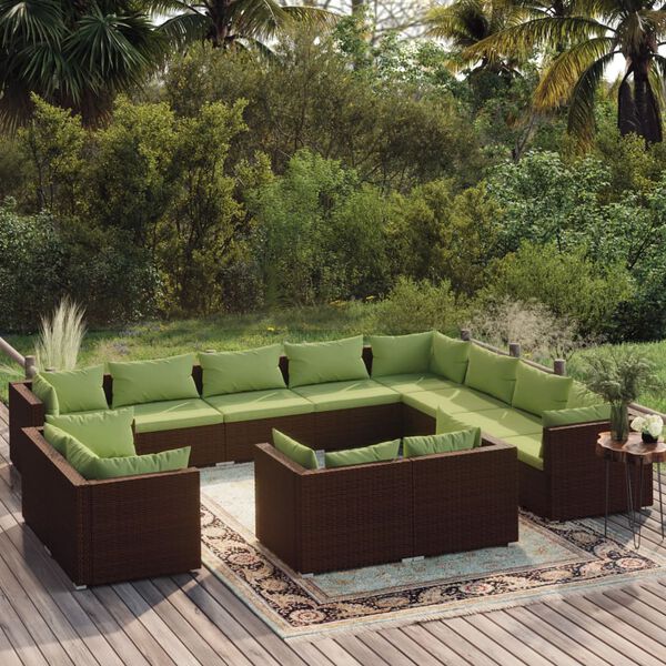 vidaXL Garden Lounge Set Brown PE rattan, powder-coated steel, plastic