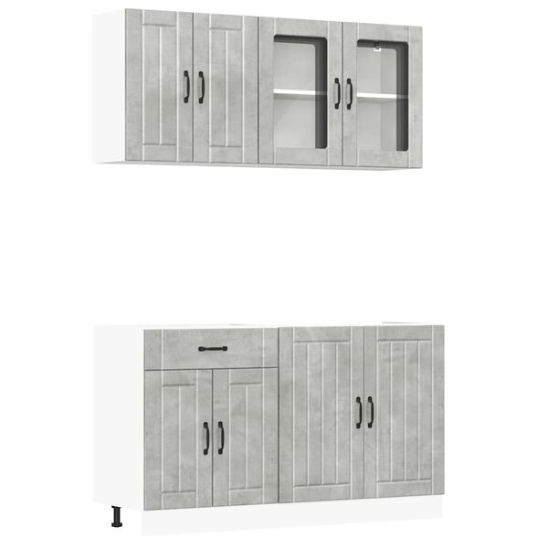 vidaXL Kitchen Cabinet Set Concrete Grey Engineered Wood and Glass