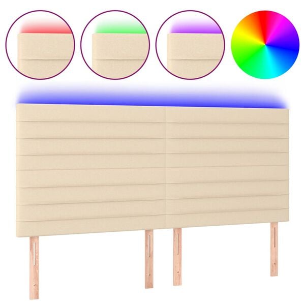 vidaXL LED Headboard Cream Polyester, Engineered Wood, Larch Wood, Foam