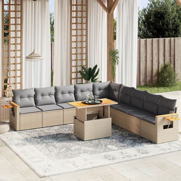 vidaXL Garden Sofa Set Beige PE rattan Adjustable Armrests