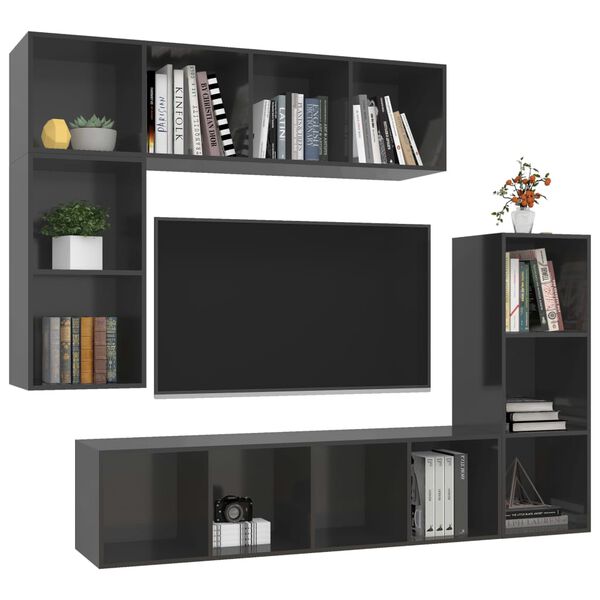 vidaXL TV Cabinet Set High gloss grey Engineered wood Medium