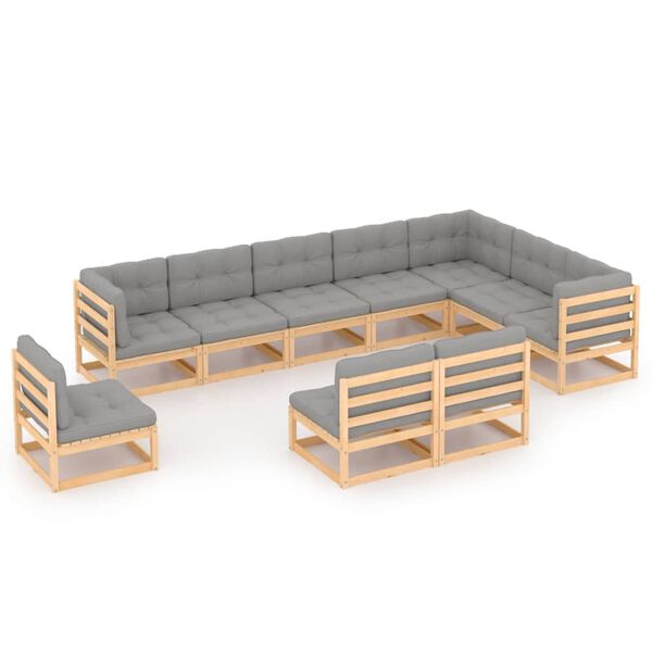 vidaXL Garden Lounge Set Natural Wood Solid Pinewood Large Seats Many