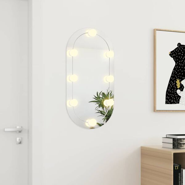 vidaXL Mirror With Led Light Silver Glass 31.5 x 15.7 in