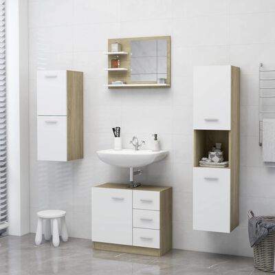 vidaXL Bathroom Mirror White and Sonoma Oak 23.6"x4.1"x17.7" Engineered Wood