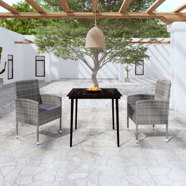 vidaXL Garden Dining Set Anthracite PE Rattan, Steel, Glass, Polyester