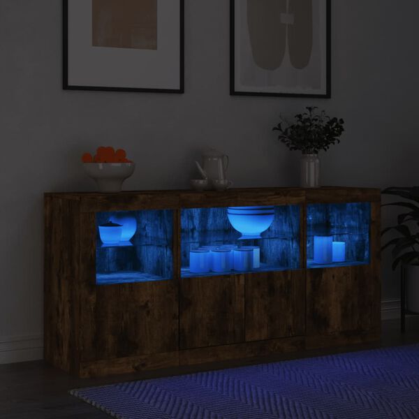 vidaXL Sideboard with LED Lights Smoked Oak 56.1"x14.6"x26.4"