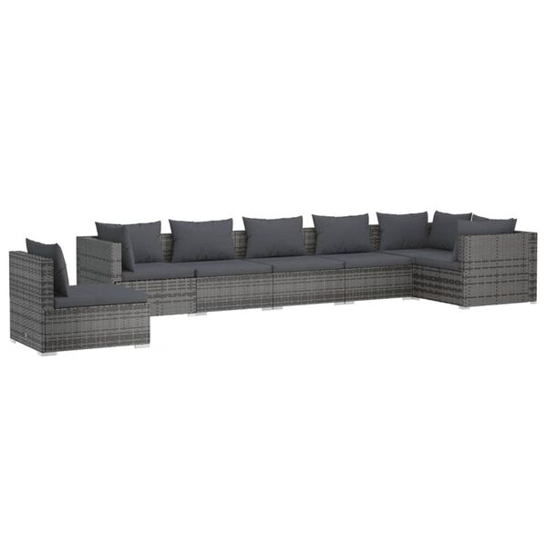 vidaXL Garden Lounge Set Gray PE rattan, powder-coated steel, plastic