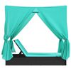 vidaXL Double Sun Lounger with Roof and Curtains Black Poly Rattan