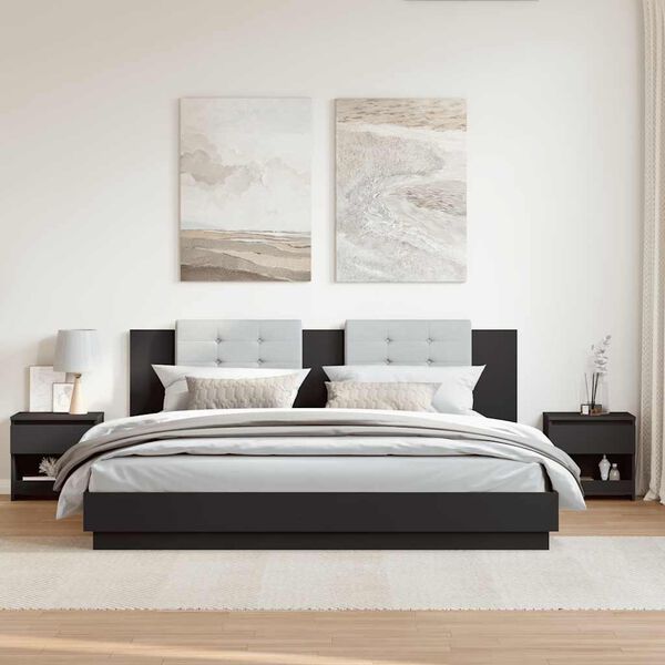 vidaXL Bedside Cabinet Set of 2 Black Engineered Wood Medium Storage