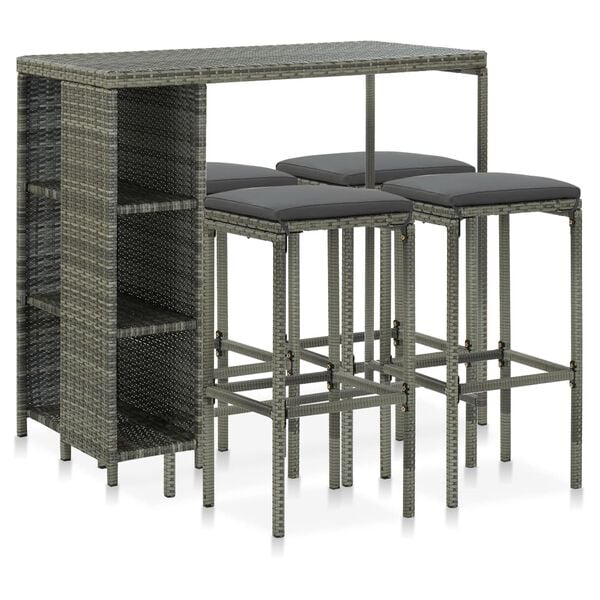 vidaXL Garden Bar Set Grey Poly Rattan, Powder-Coated Steel Large