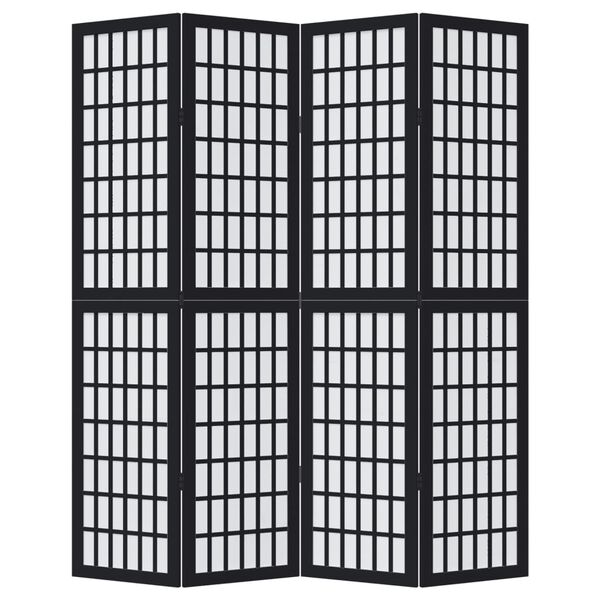 vidaXL Room Divider 4 Panels Black Solid Wood Paulownia