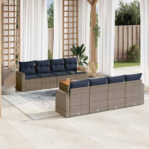 vidaXL 9 Piece Patio Sofa Set with Cushions Gray Poly Rattan