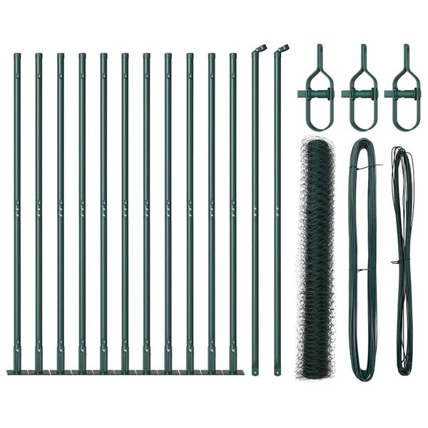 vidaXL Fence with Posts Green 1.2 x 25 m PVC-coated steel