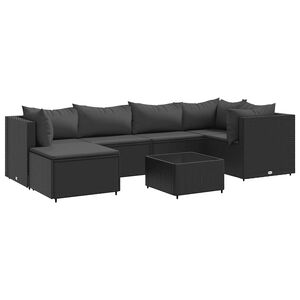 vidaXL Patio Lounge Set Black PE rattan, powder-coated steel, tempered glass