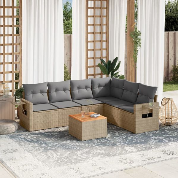 vidaXL Garden Sofa Set Mix beige PE rattan 7 Piece Set Modular