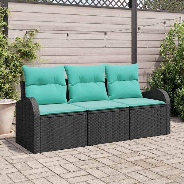 vidaXL Garden Sofa Set 3 pcs Black and turquoise Poly rattan