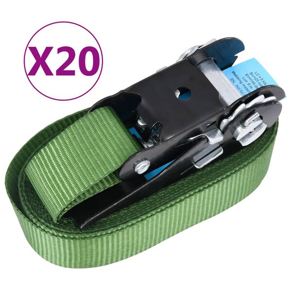 vidaXL Ratchet Tie Down Straps 20 pcs 800 daN 19.7 ' Green