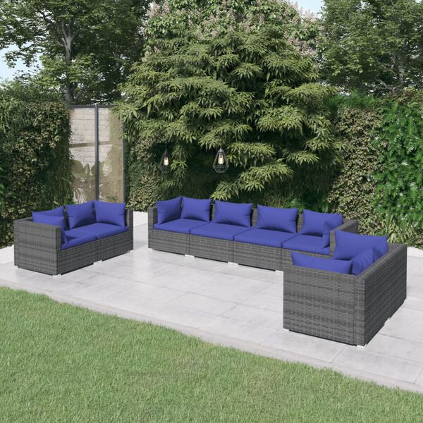 vidaXL Garden Lounge Set Grey PE rattan, powder-coated steel, plastic