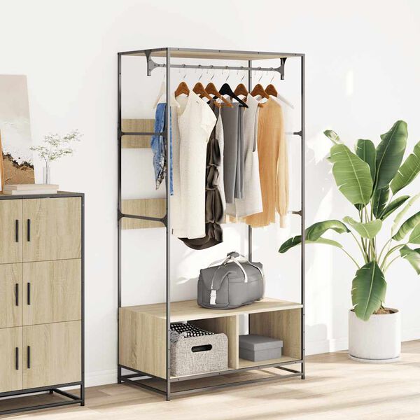 vidaXL Wardrobe Sonoma Oak Engineered Wood, Metal 35.4 x 19.7 x 70.9 in