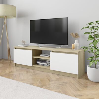 vidaXL TV Stand White and Sonoma Oak 47.2"x11.8"x14" Engineered Wood