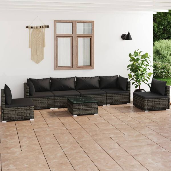 vidaXL Garden Lounge Set Grey PE rattan Large Garden Lounge Set